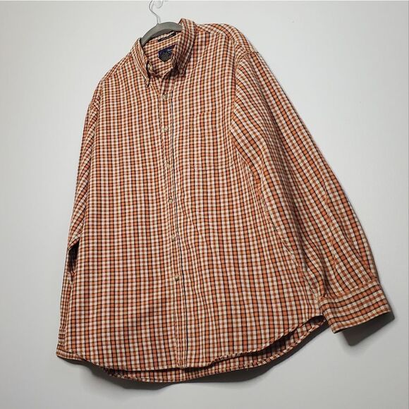 Charter Club L 100% Cotton Orange White Plaid Long Sleeve Button Down Shirt - Picture 1 of 10